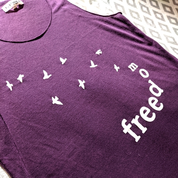 L.A. Soul Tops - Freedom tank top shirt Size Small /M purple racerback style with birds for women